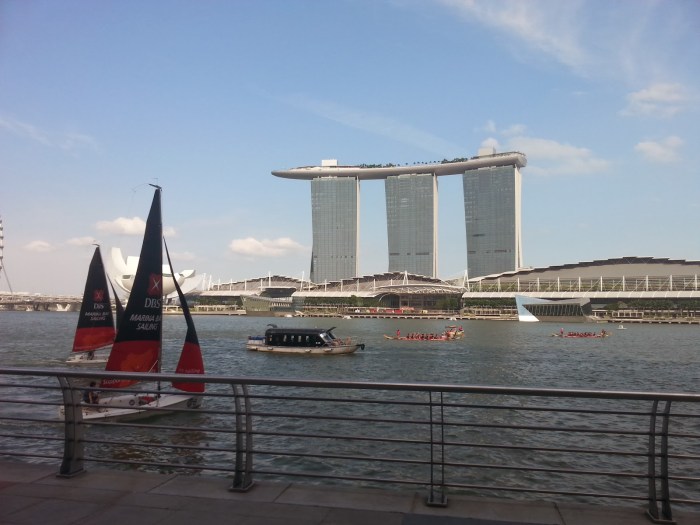 View of MBS in front of Marina Bay, photo taken from 1 Fullerton.